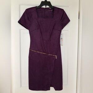 Calvin Klein Short-Sleeve Midi Sheath Dress with Gold Zip